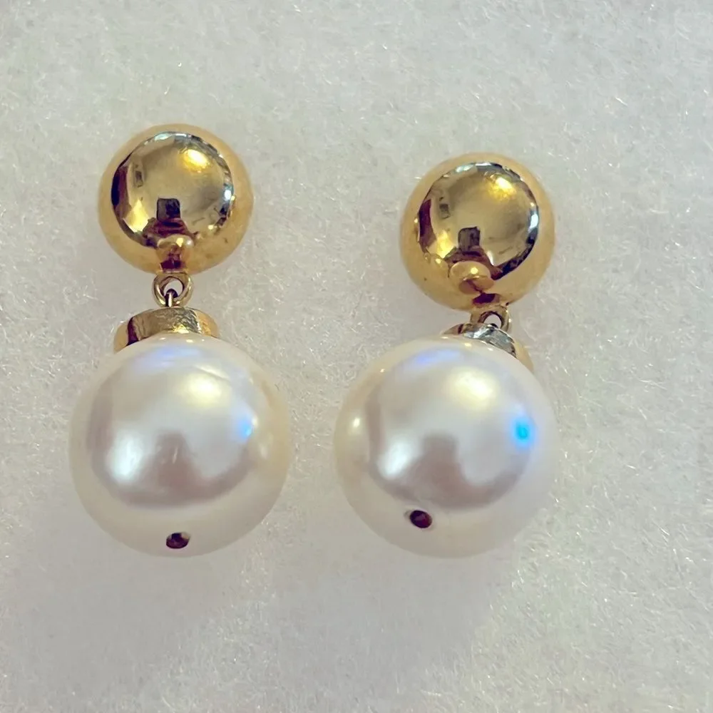 Vintage Gold Tone and Faux Pearl Dangle Earrings